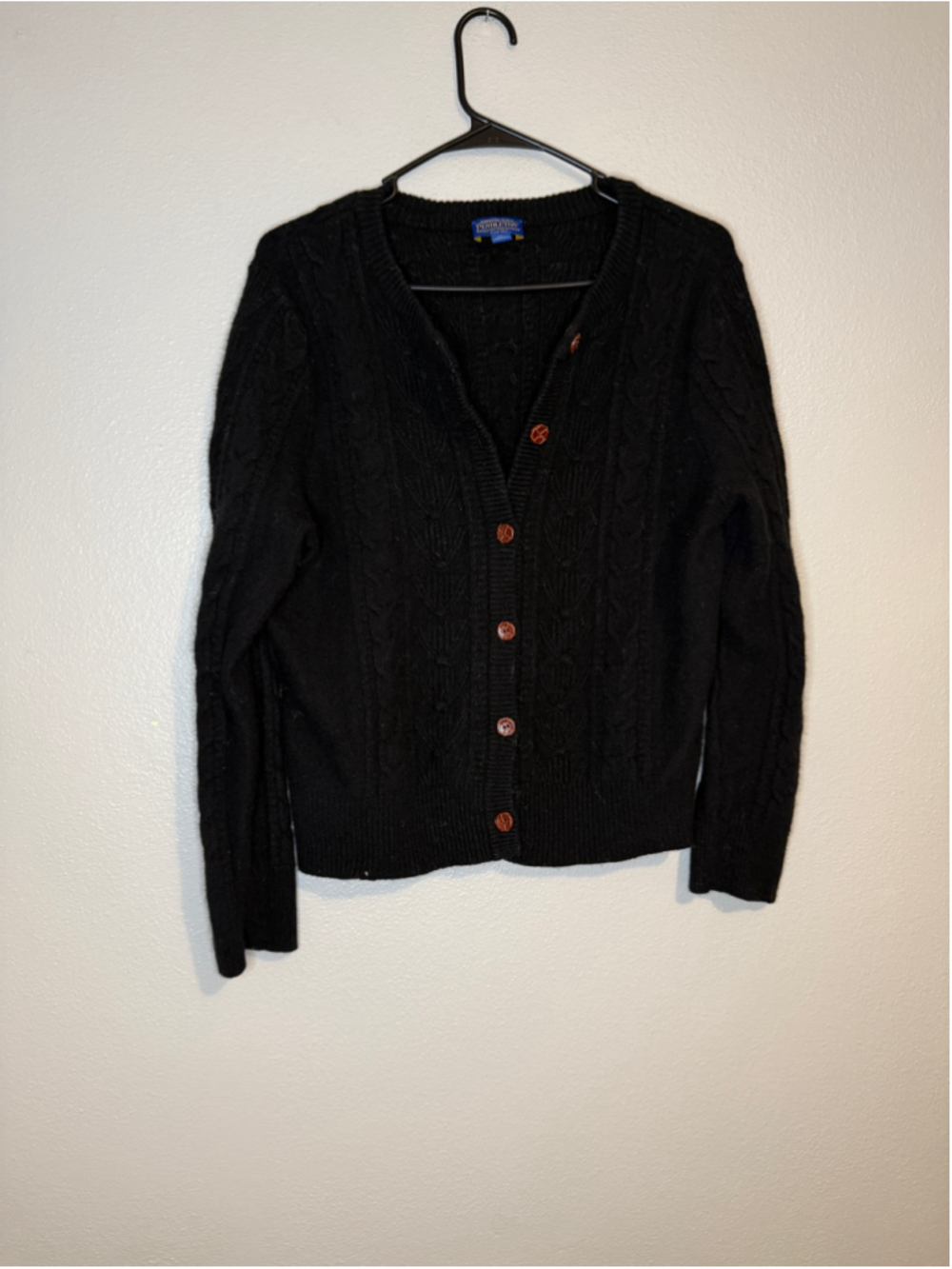 Pendleton Black Cable Knit Lambswool Cardigan XL Petite